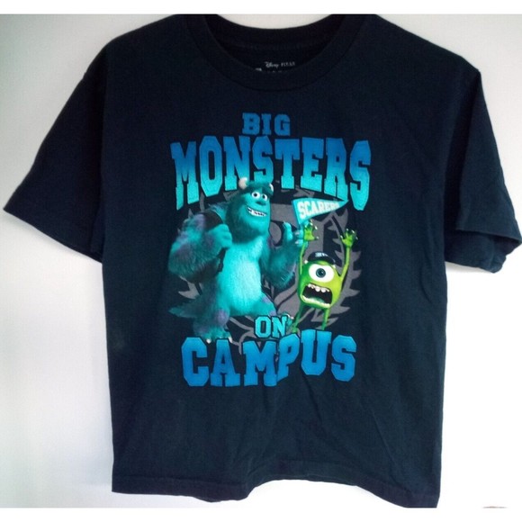 Disney Store Monsters University XL Blue Solid Short Slv Big Monsters On Campus - Picture 1 of 5
